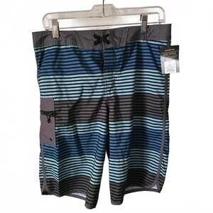 NWT Boys Target black blue and grey striped boardshort size 18